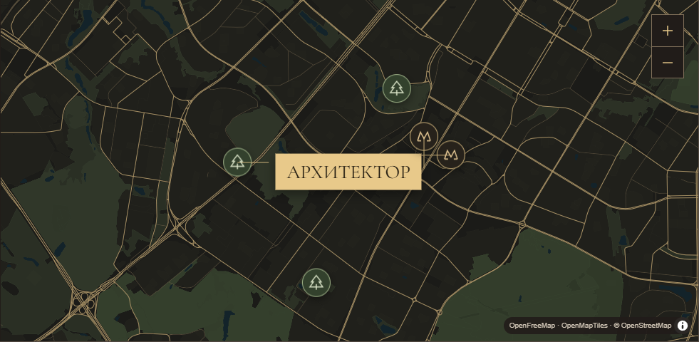 Карта Архитектора: расположение дома, метро и парки. OpenStreetMap