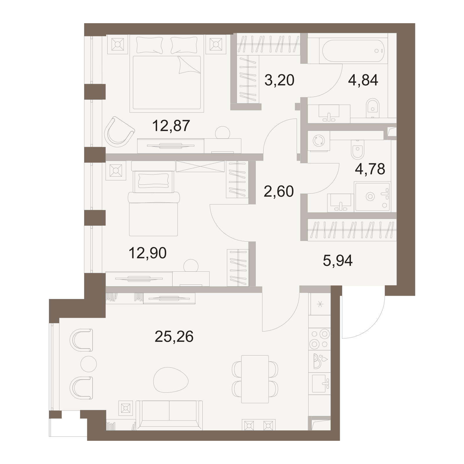 Официальная схема Файв Тауэрс, 72,39 м²