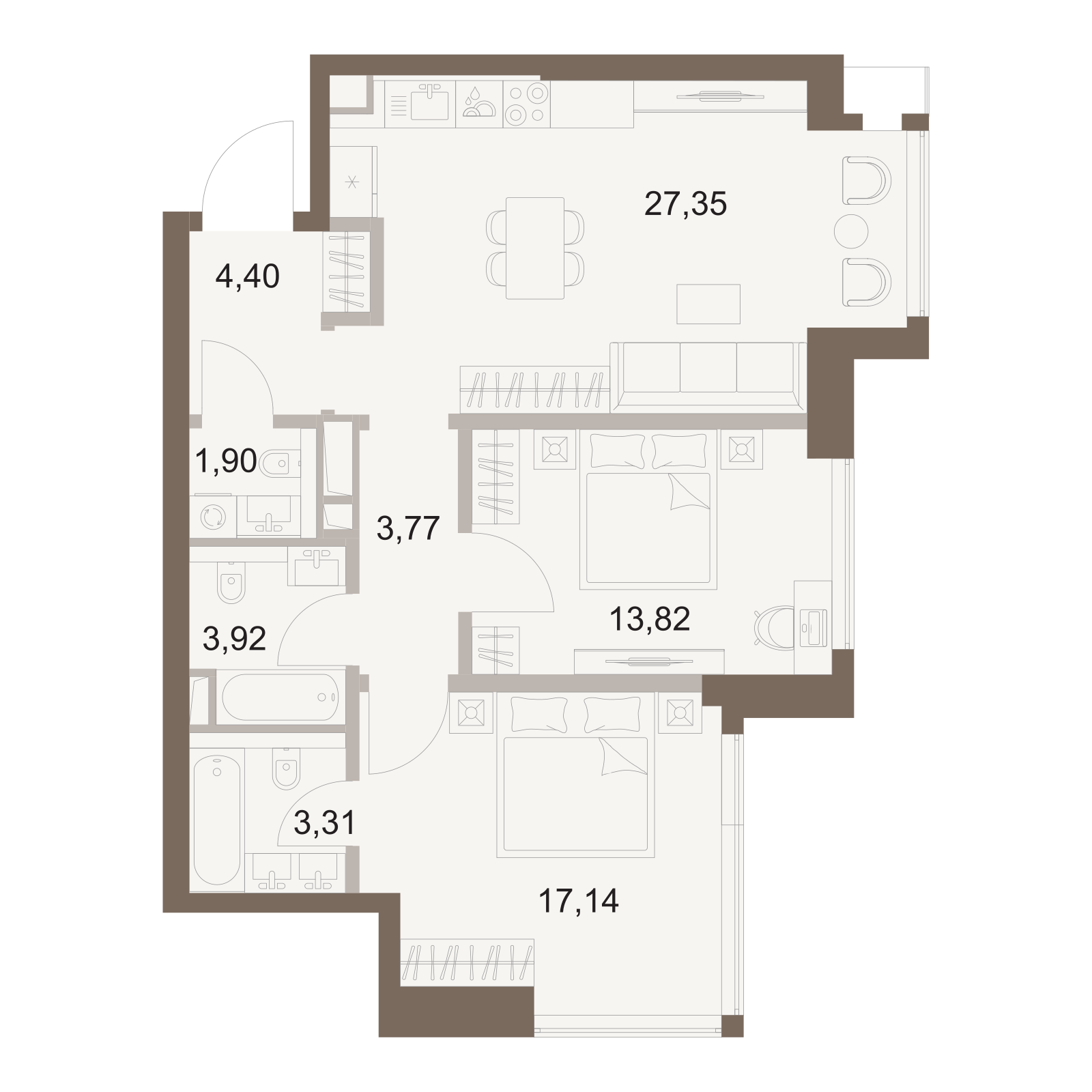 Официальная схема Файв Тауэрс, 75,61 м²