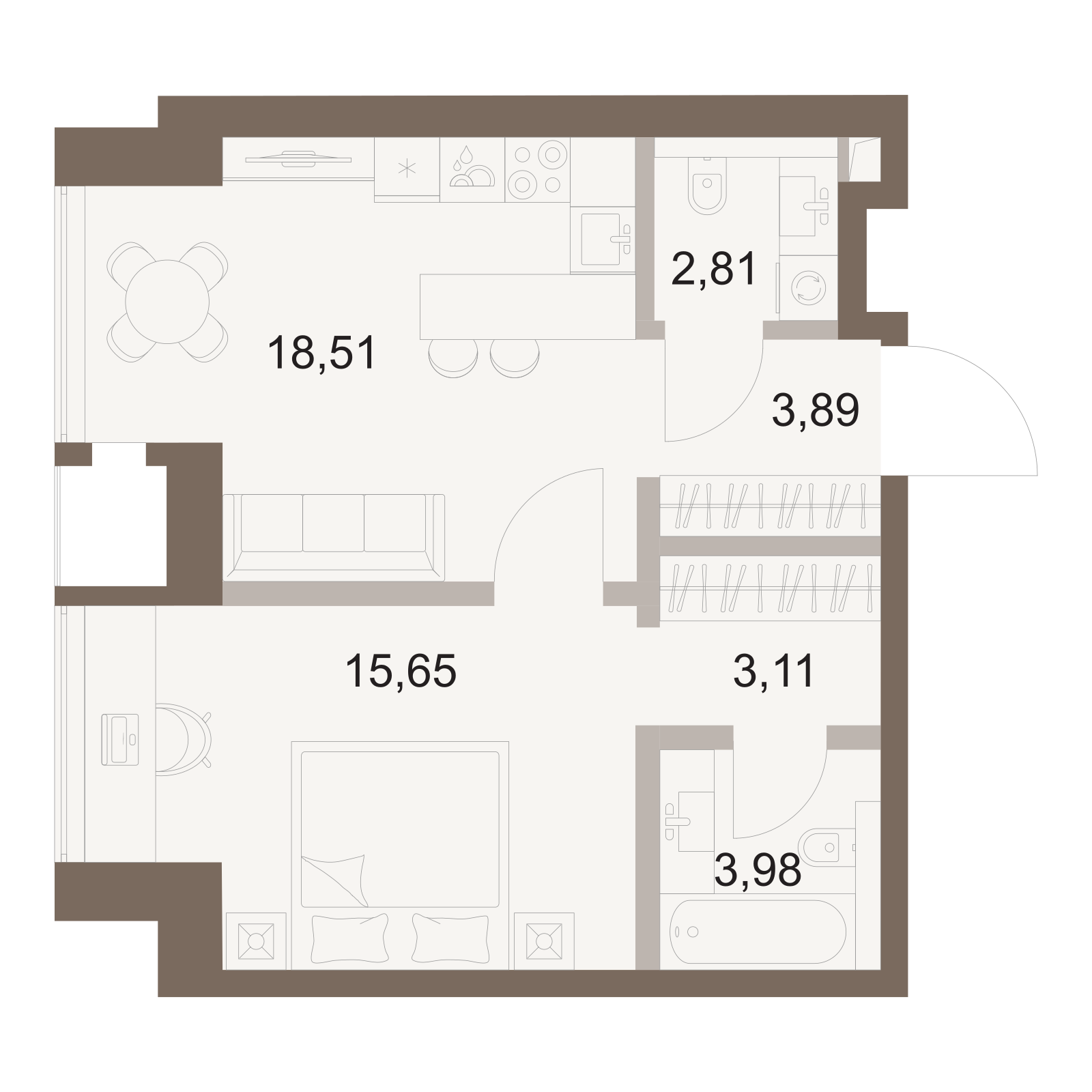 Официальная схема Файв Тауэрс, 47,95 м²