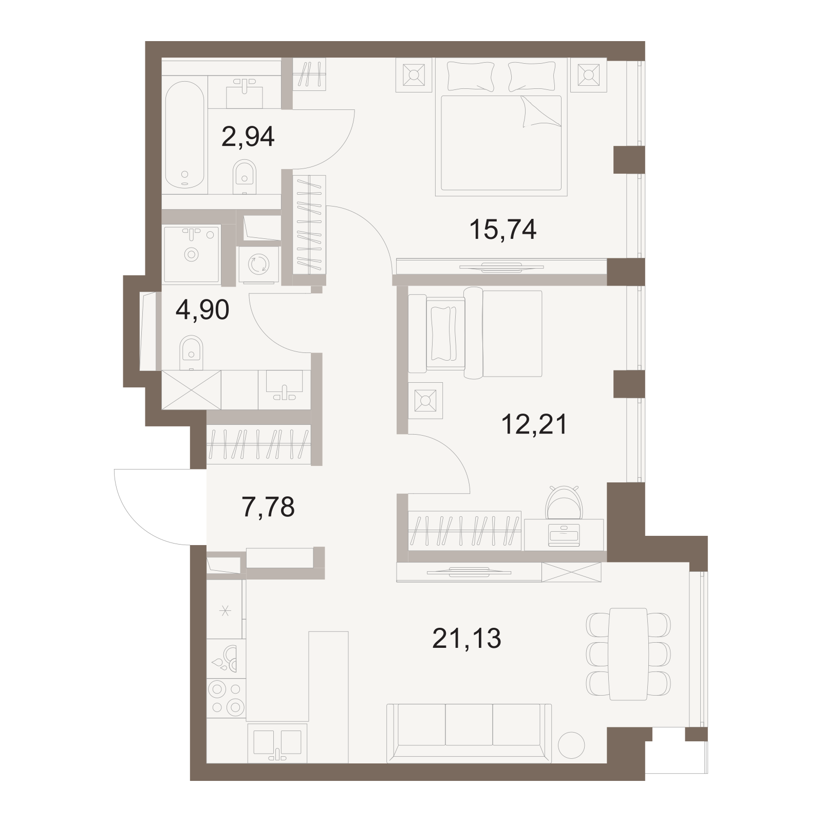 Официальная схема Файв Тауэрс, 64,7 м²
