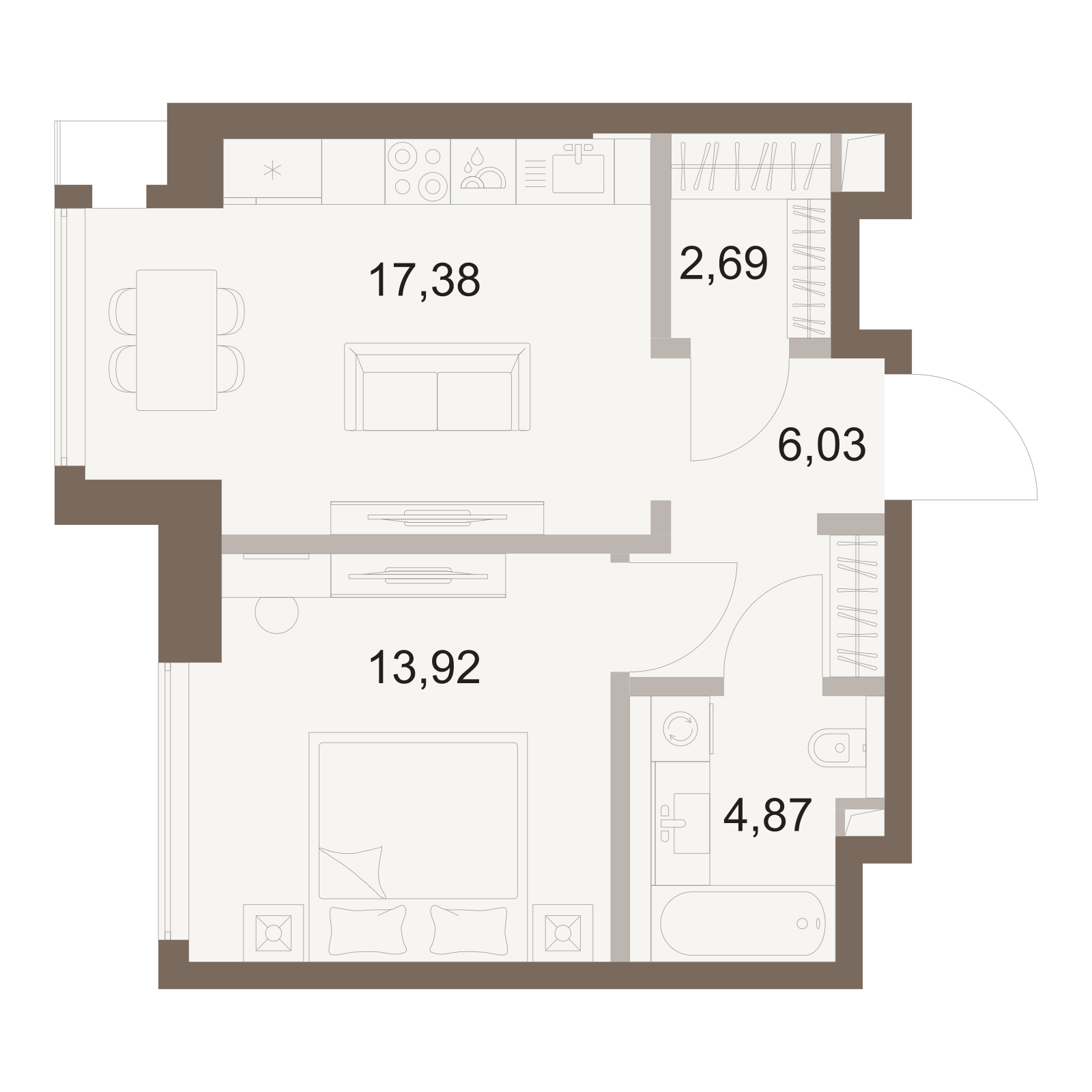 Официальная схема Файв Тауэрс, 44,89 м²