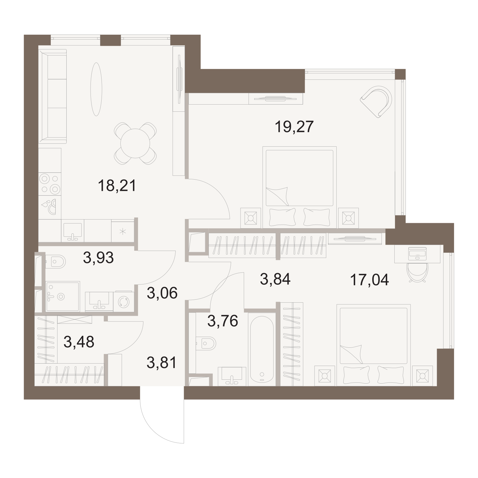 Официальная схема Файв Тауэрс, 76,4 м²
