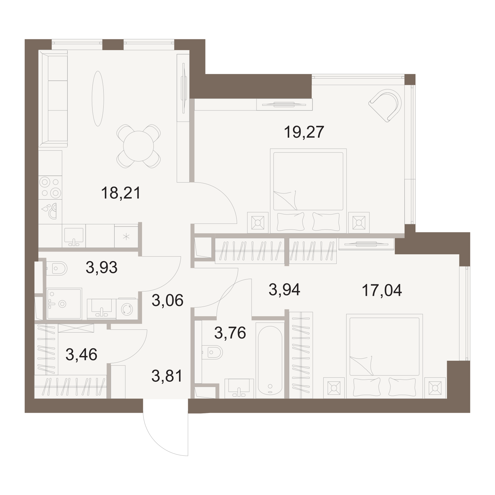 Официальная схема Файв Тауэрс, 76,4 м²