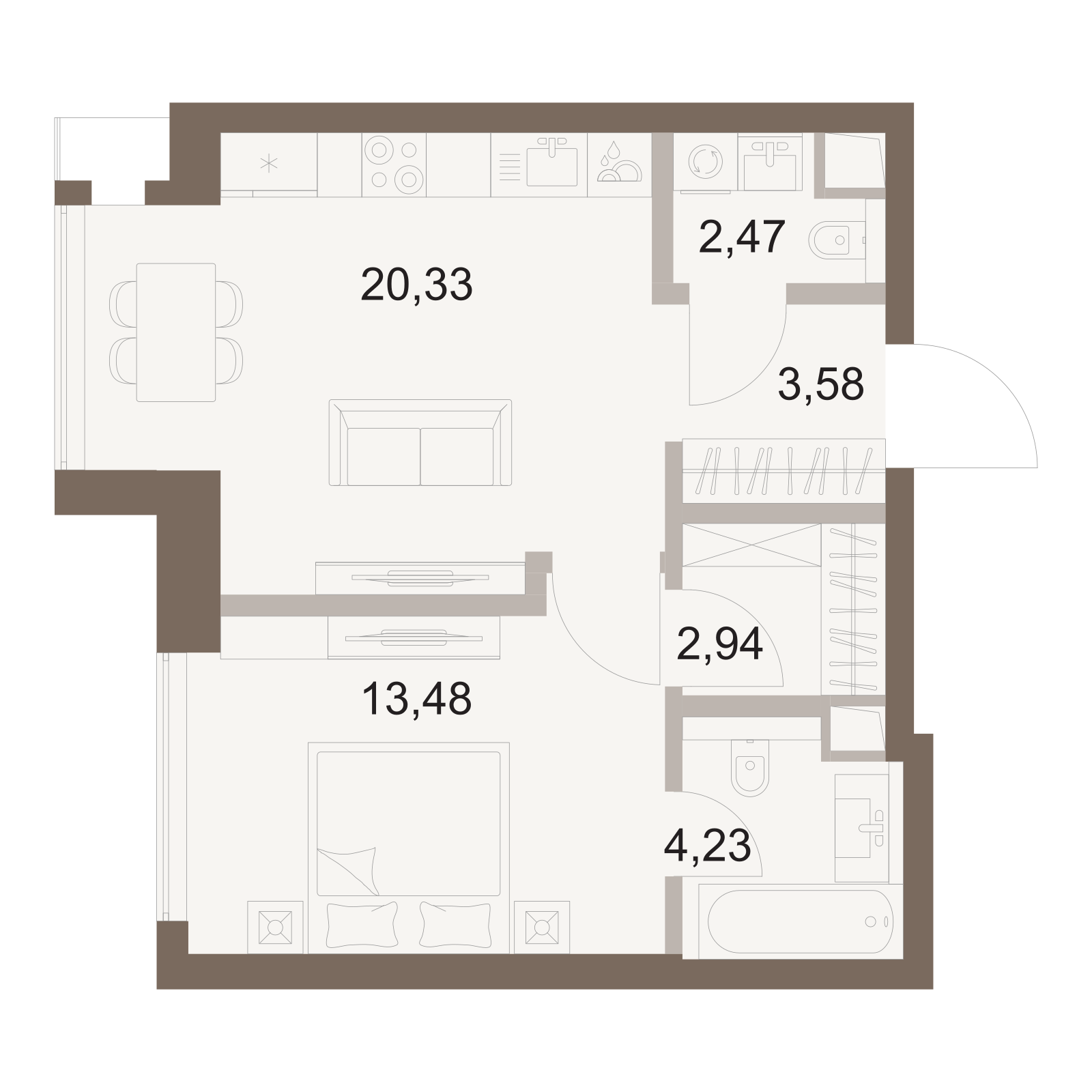 Официальная схема Файв Тауэрс, 47,03 м²