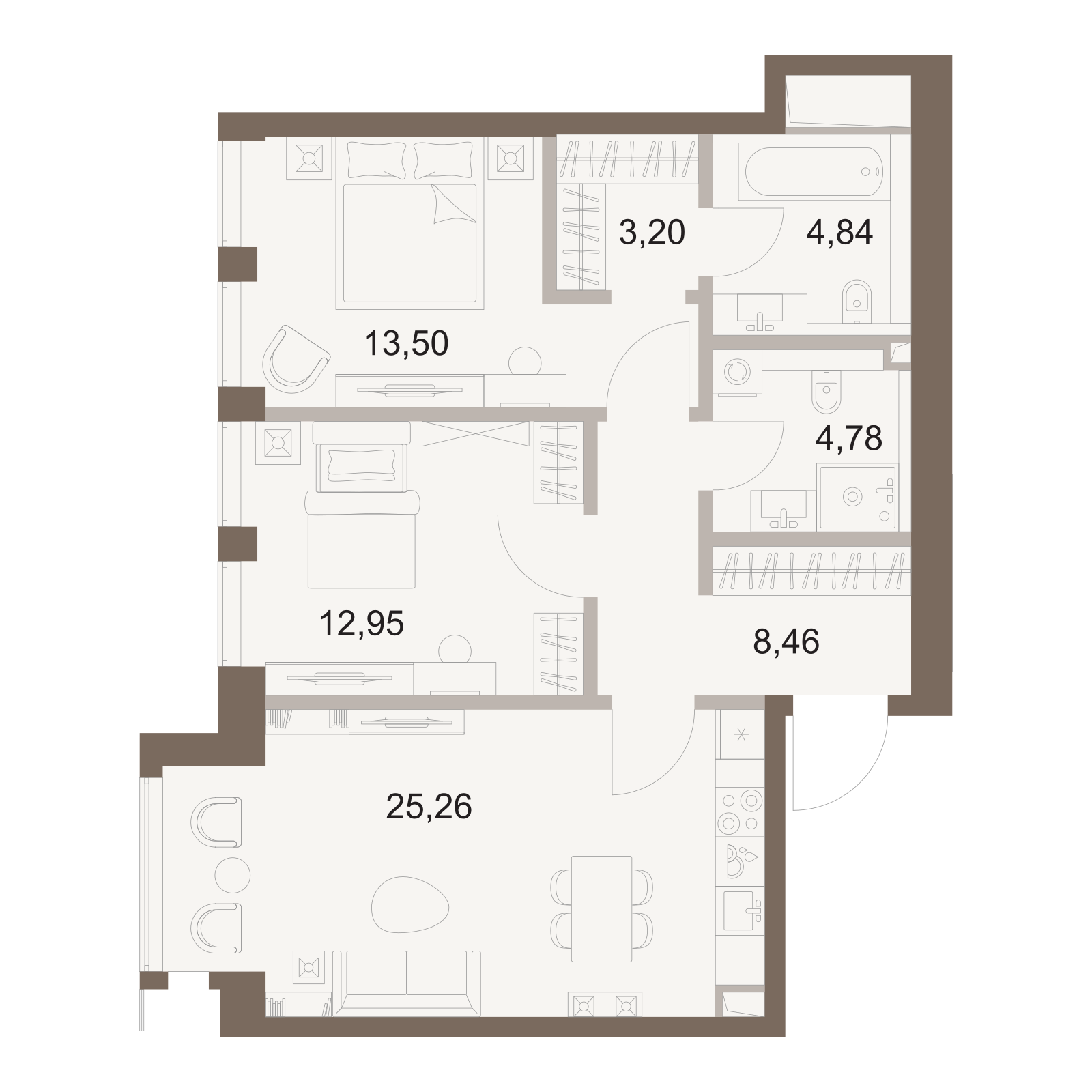 Официальная схема Файв Тауэрс, 72,99 м²