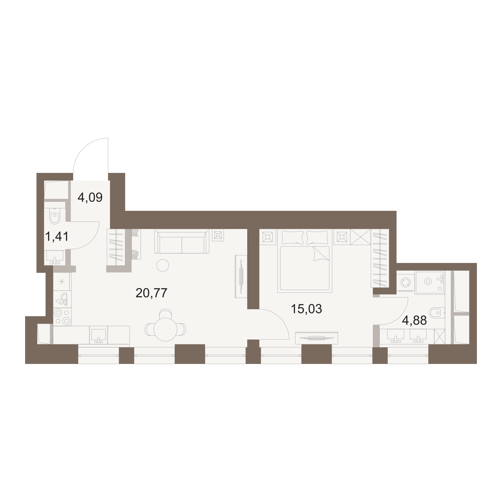 Официальная схема Файв Тауэрс, 46,18 м²