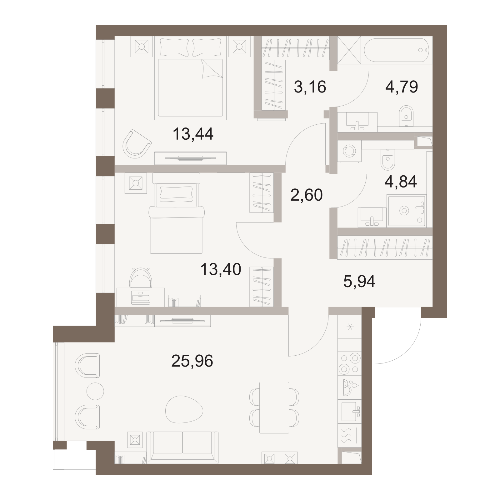 Официальная схема Файв Тауэрс, 74,13 м²