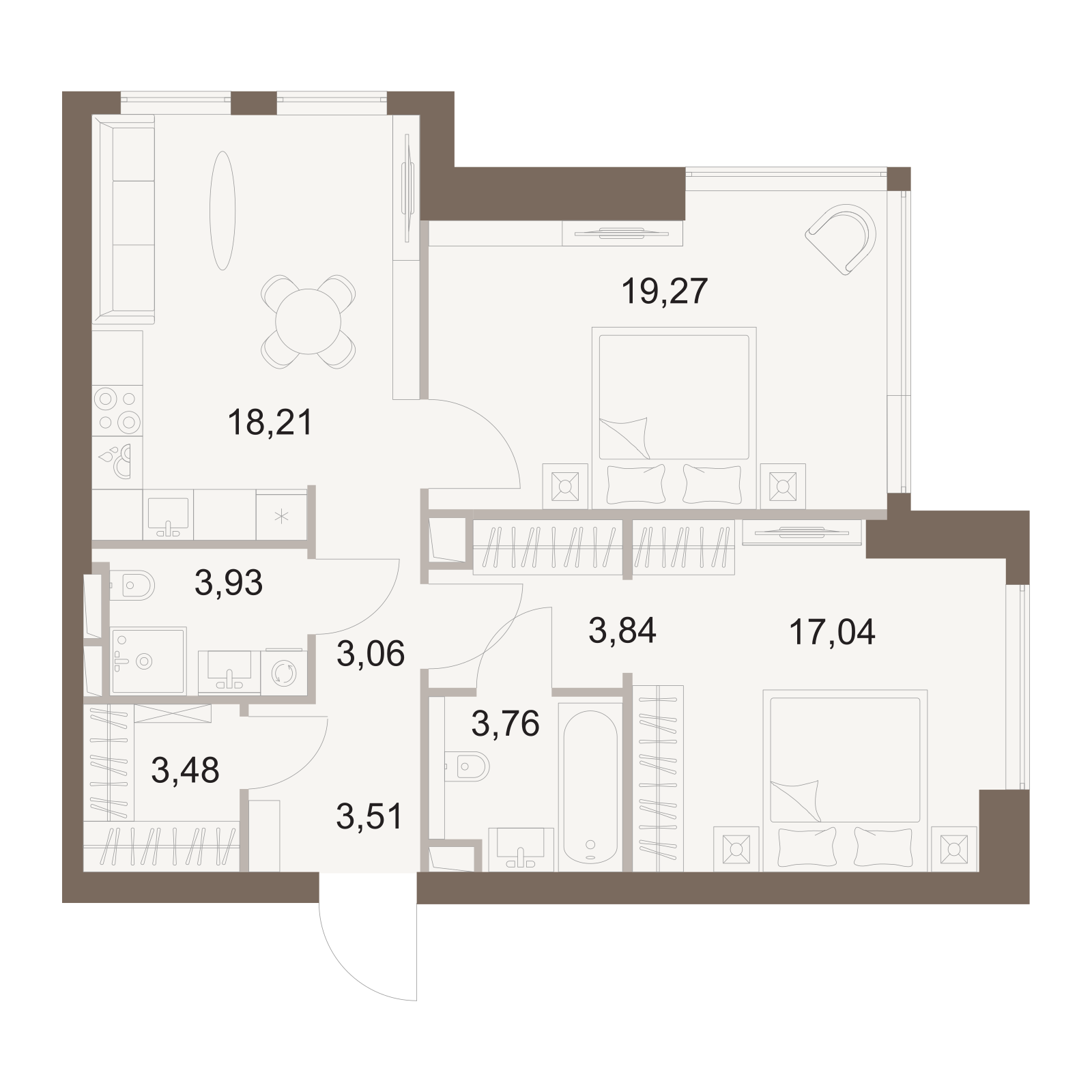 Официальная схема Файв Тауэрс, 76,4 м²