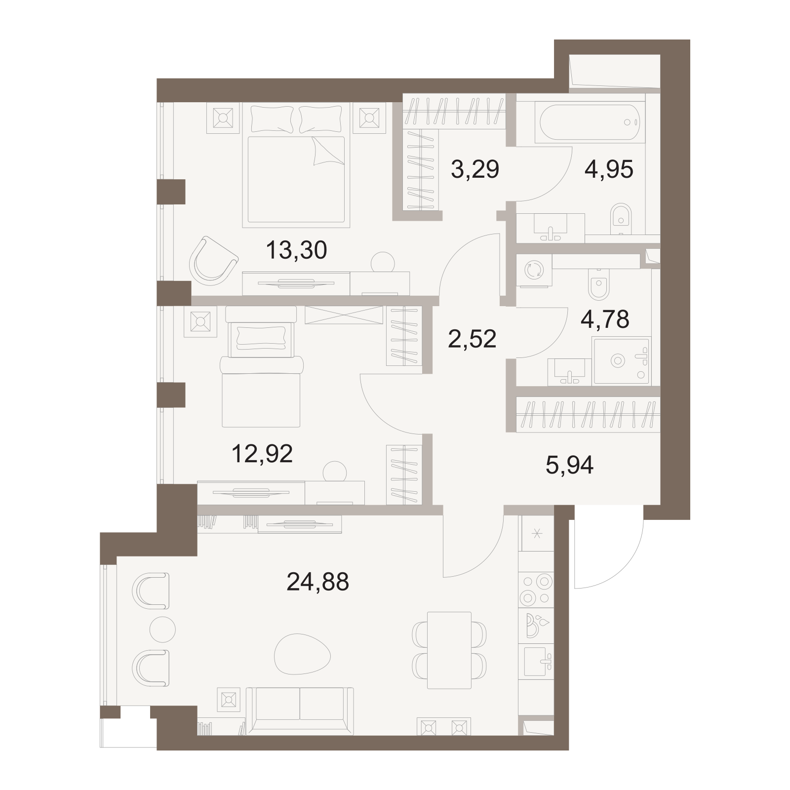 Официальная схема Файв Тауэрс, 72,58 м²