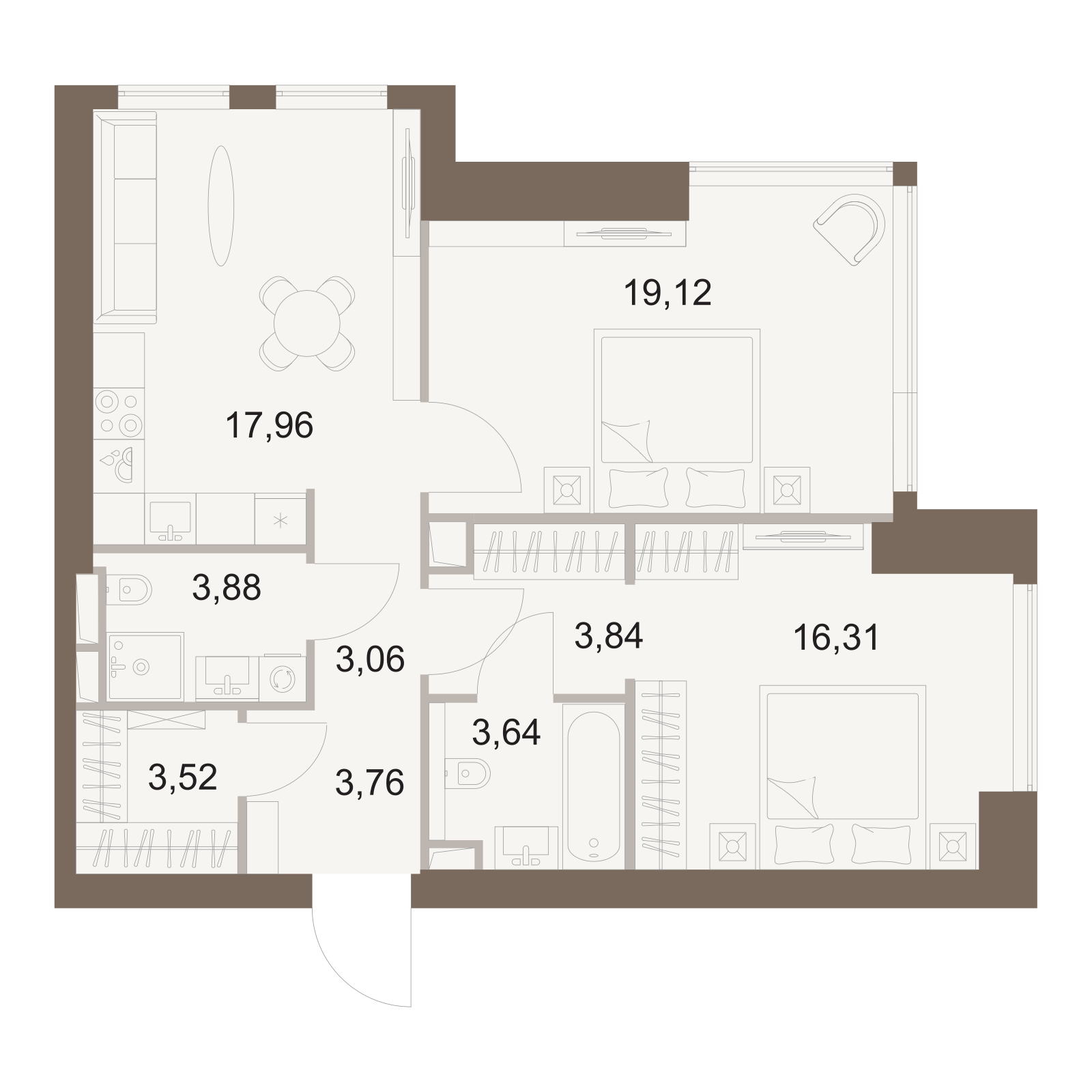 Официальная схема Файв Тауэрс, 75,09 м²