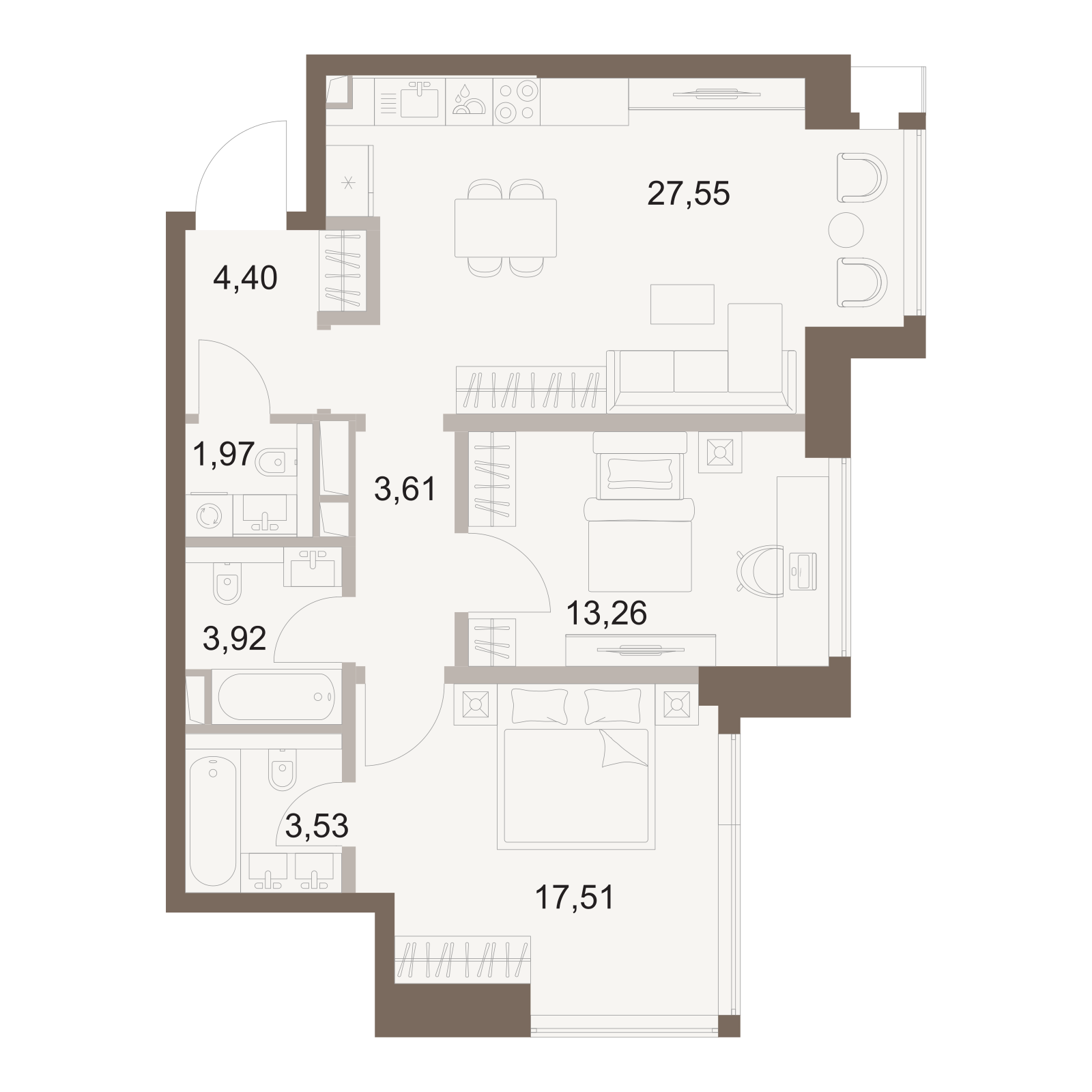 Официальная схема Файв Тауэрс, 75,75 м²