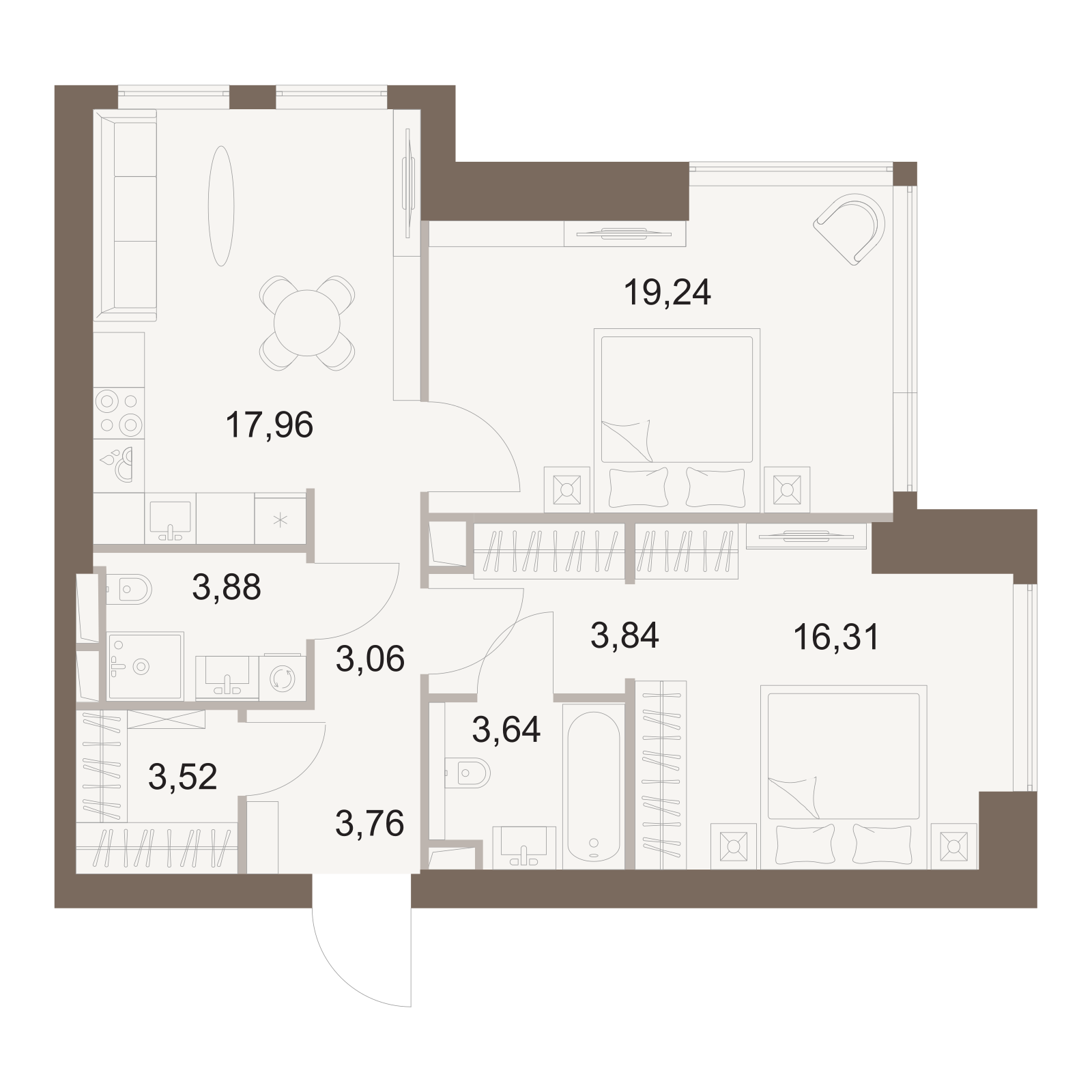 Официальная схема Файв Тауэрс, 75,09 м²