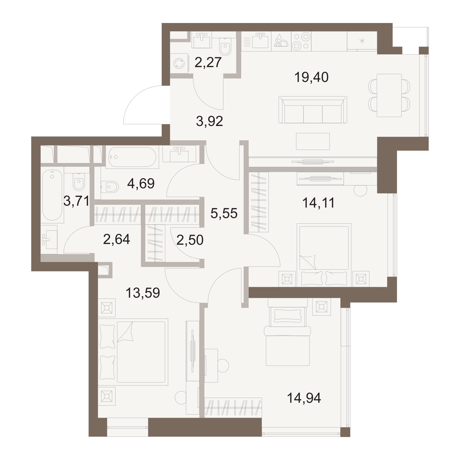 Официальная схема Файв Тауэрс, 87,32 м²