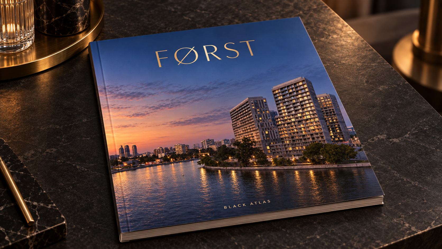 Каталог FØRST — журнал на тёмном каменном столе