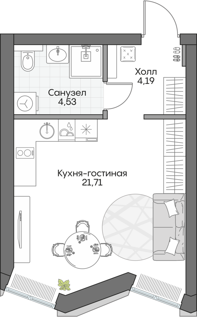 Планировка: Студия, 30,3 м²
