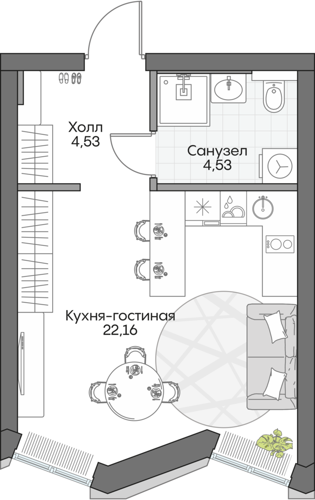 Планировка: Студия, 30,4 м²