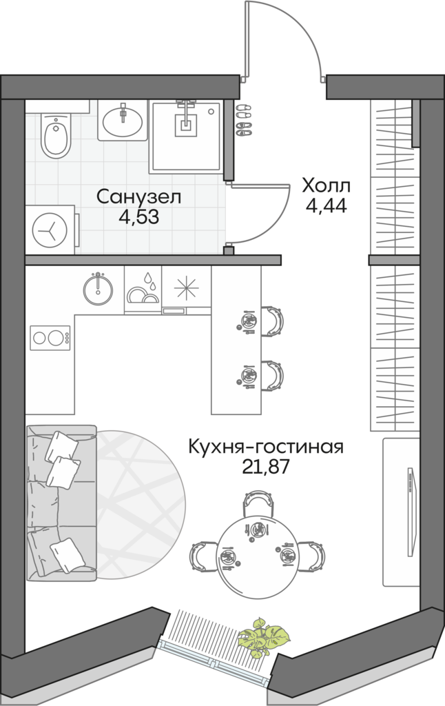 Планировка: Студия, 30,4 м²