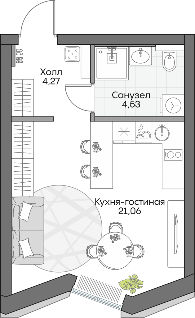 Планировка: Студия, 29,4 м²