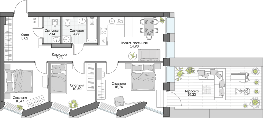 Планировка: 3-комнатные, 89,2 м²