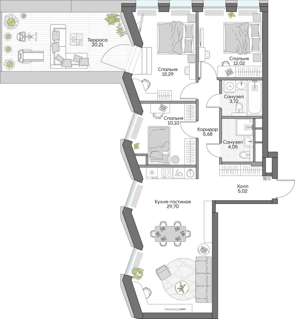 Планировка: 3-комнатные, 103 м²