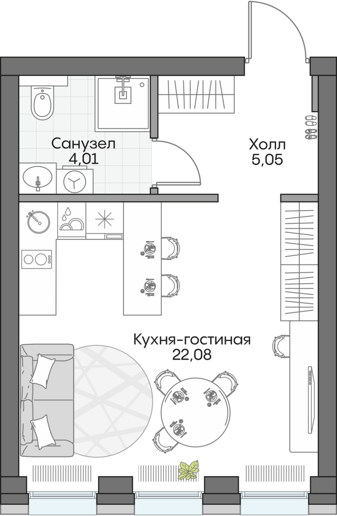 Планировка: Студия, 30,3 м²
