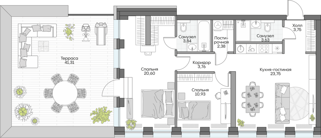 Планировка: 2-комнатные, 111,5 м²