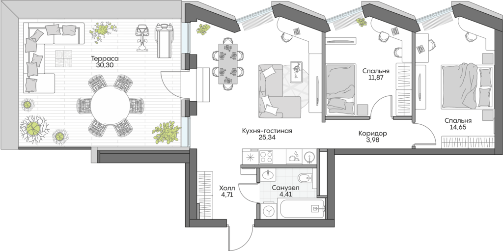 Планировка: 2-комнатные, 93,3 м²