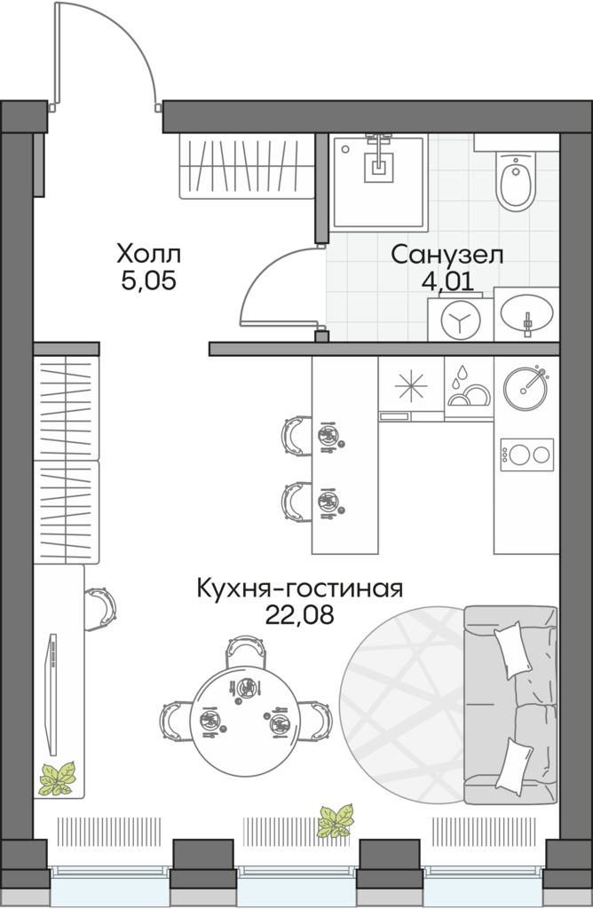 Планировка: Студия, 30,2 м²