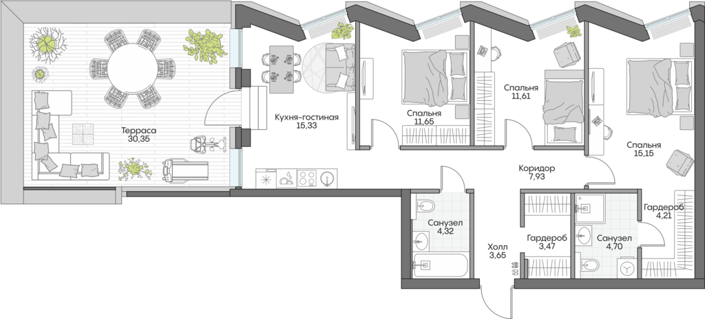 Планировка: 3-комнатные, 110,7 м²
