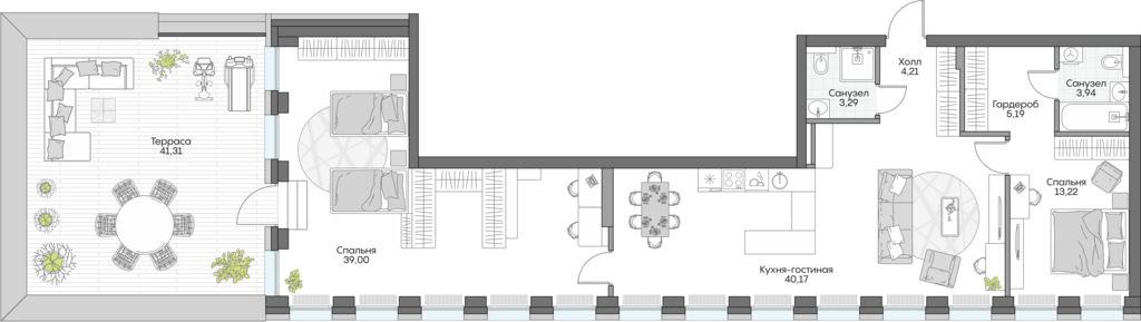 Планировка: 2-комнатные, 145,8 м²