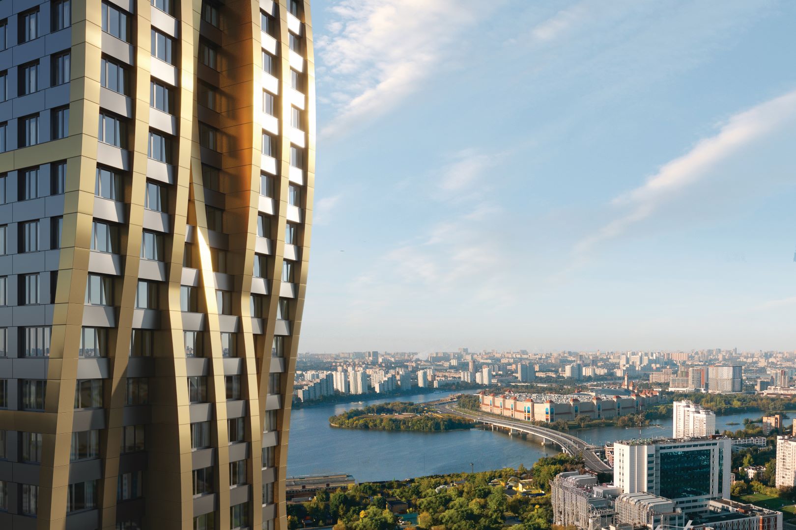 Фасад башни и городская панорама