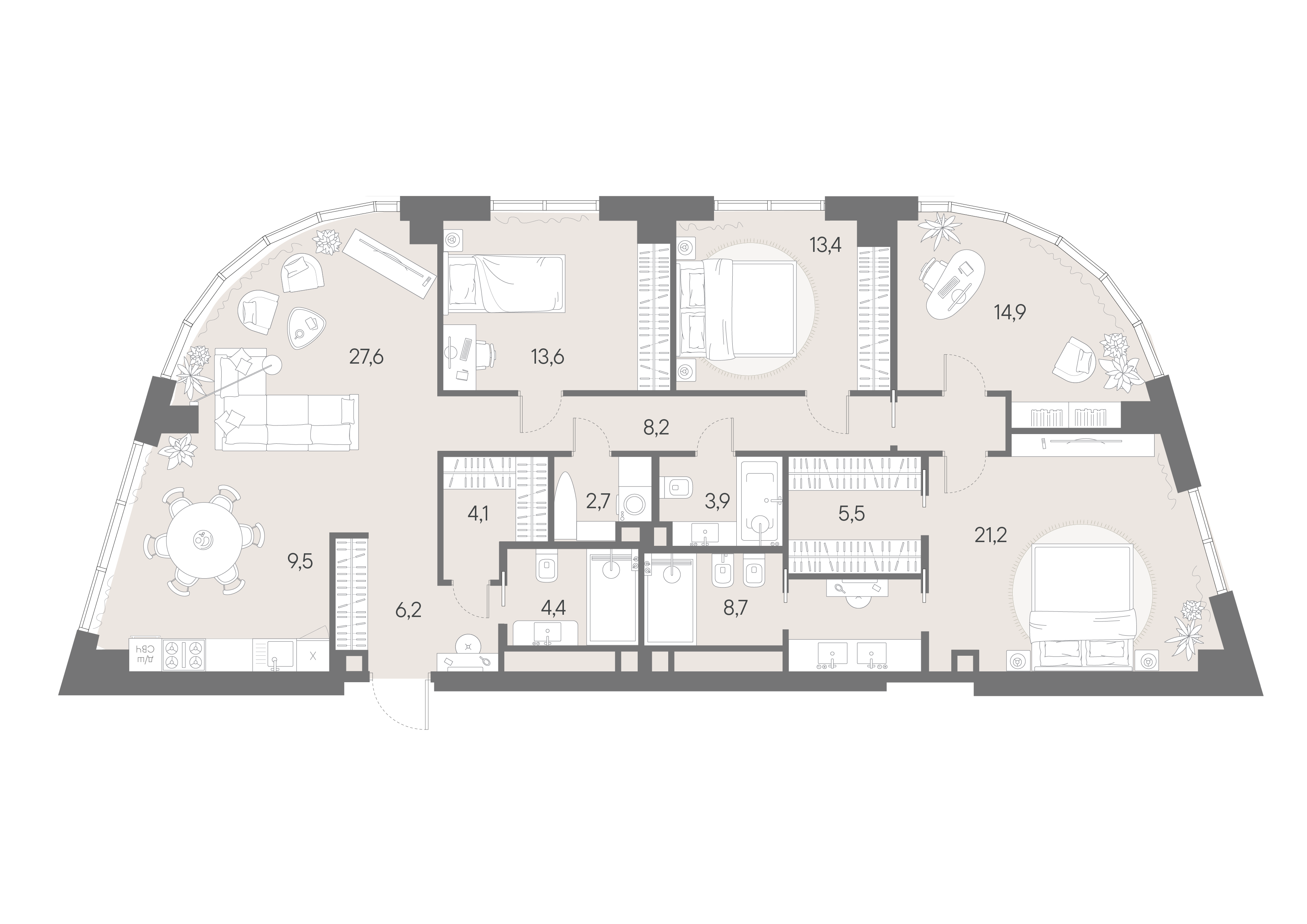 Планировка: студия, 143,9 м²