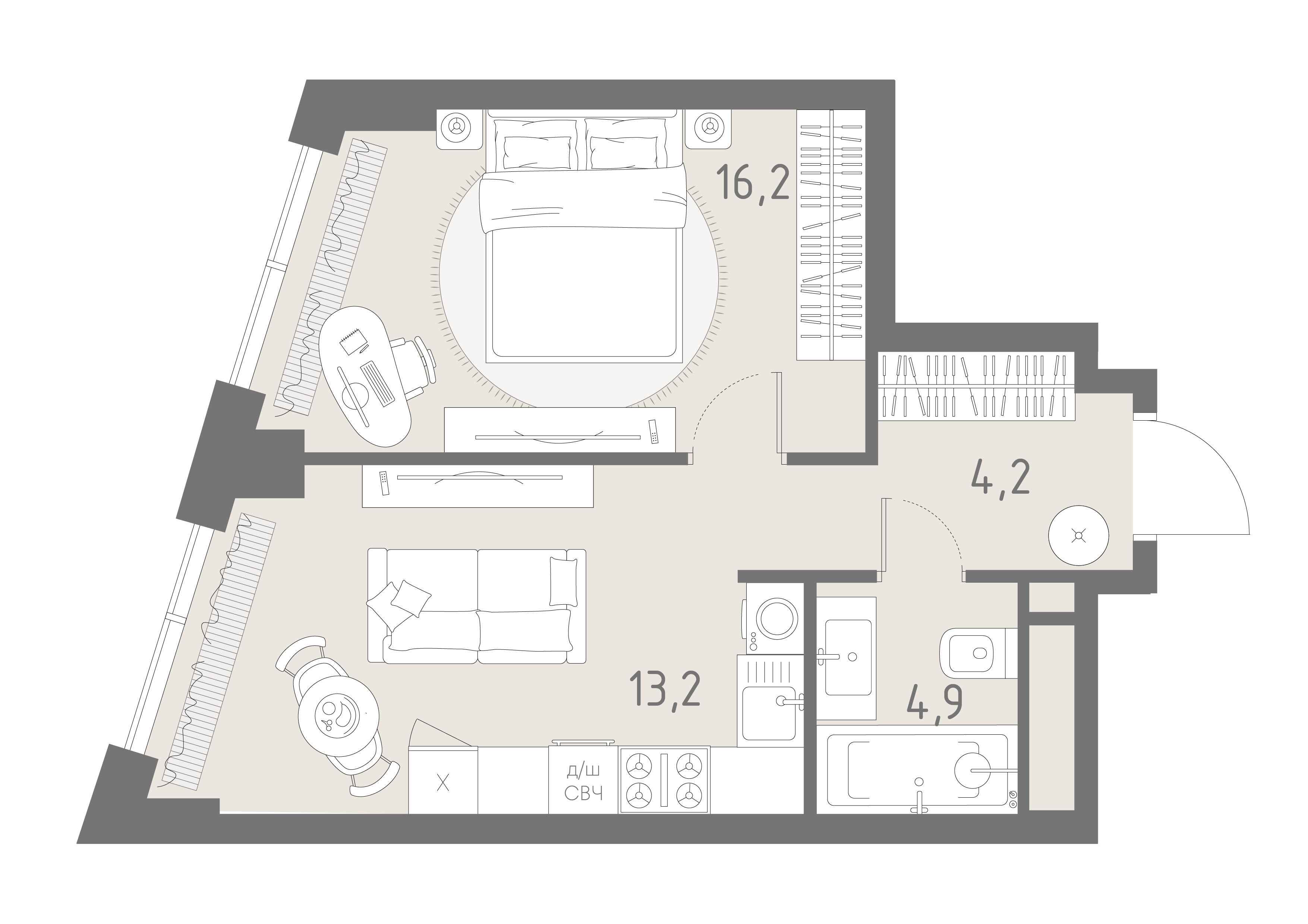 Планировка: 1-комнатная, 38,5 м²