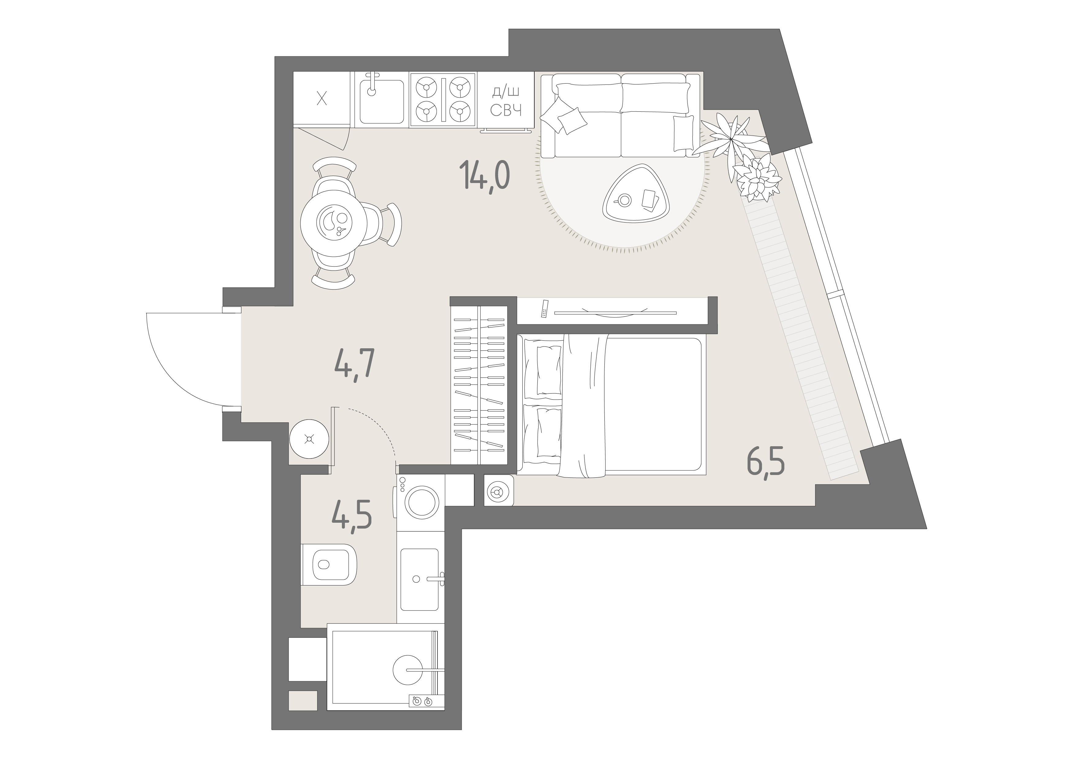 Планировка: студия, 29,7 м²