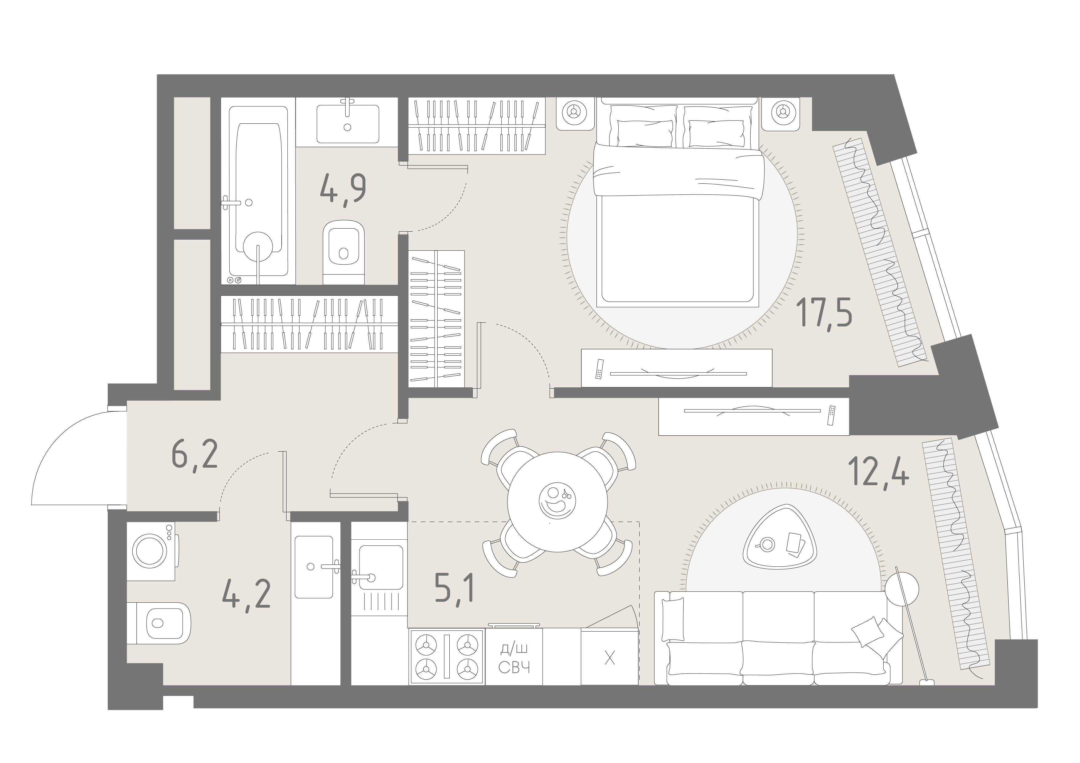 Планировка: 2-комнатная, 50,3 м²