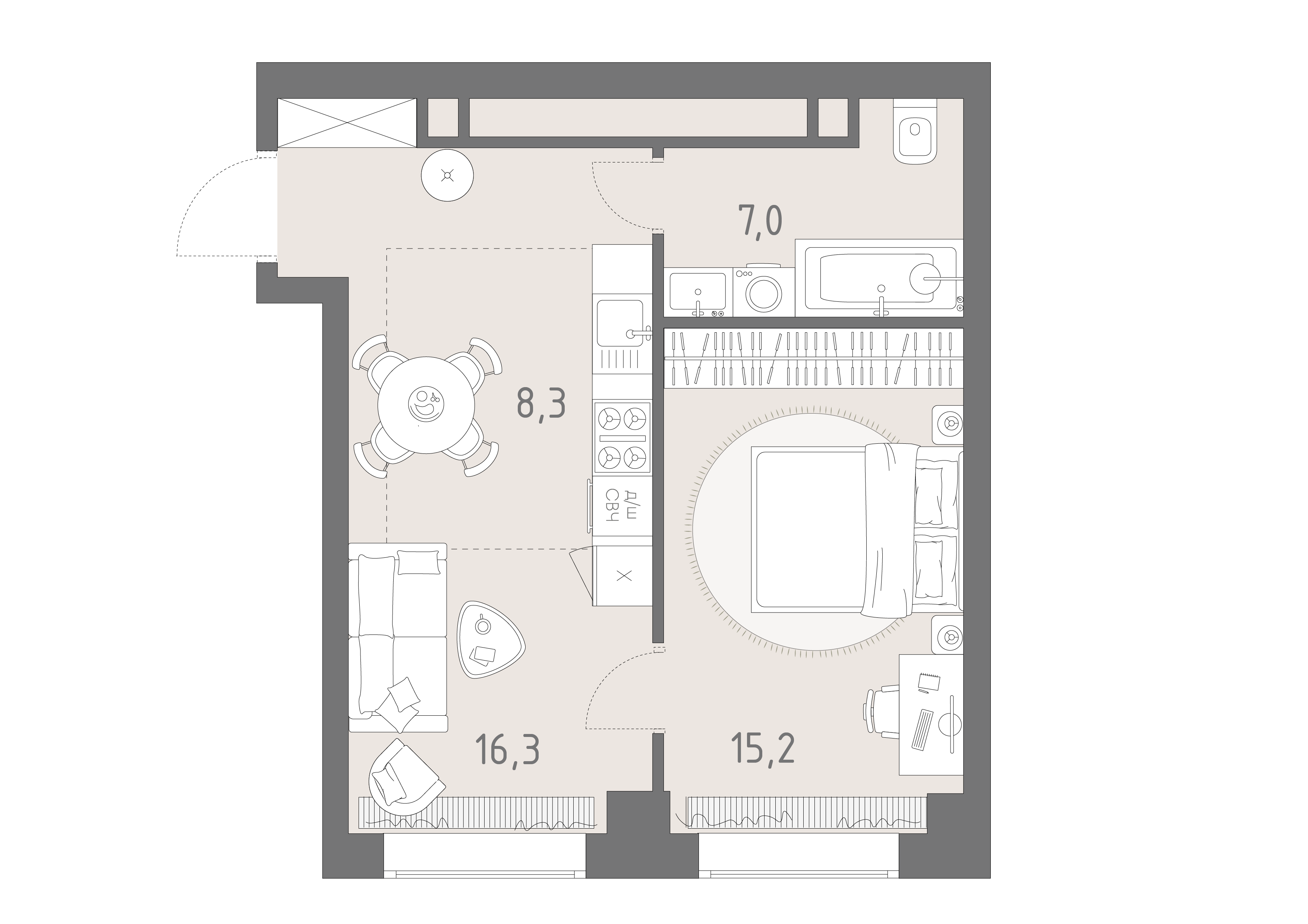 Планировка: 2-комнатная, 46,8 м²
