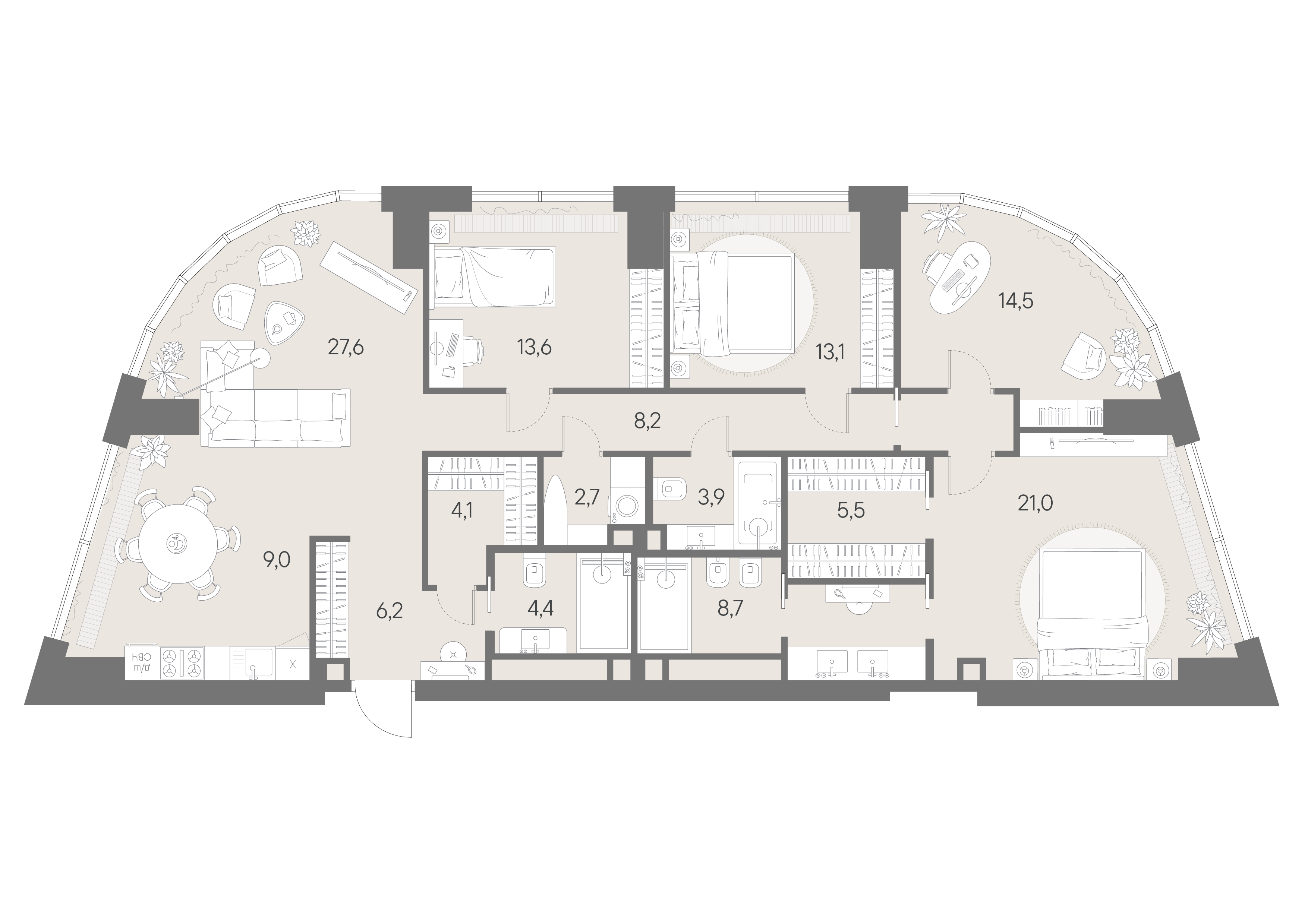Планировка: студия, 142,5 м²