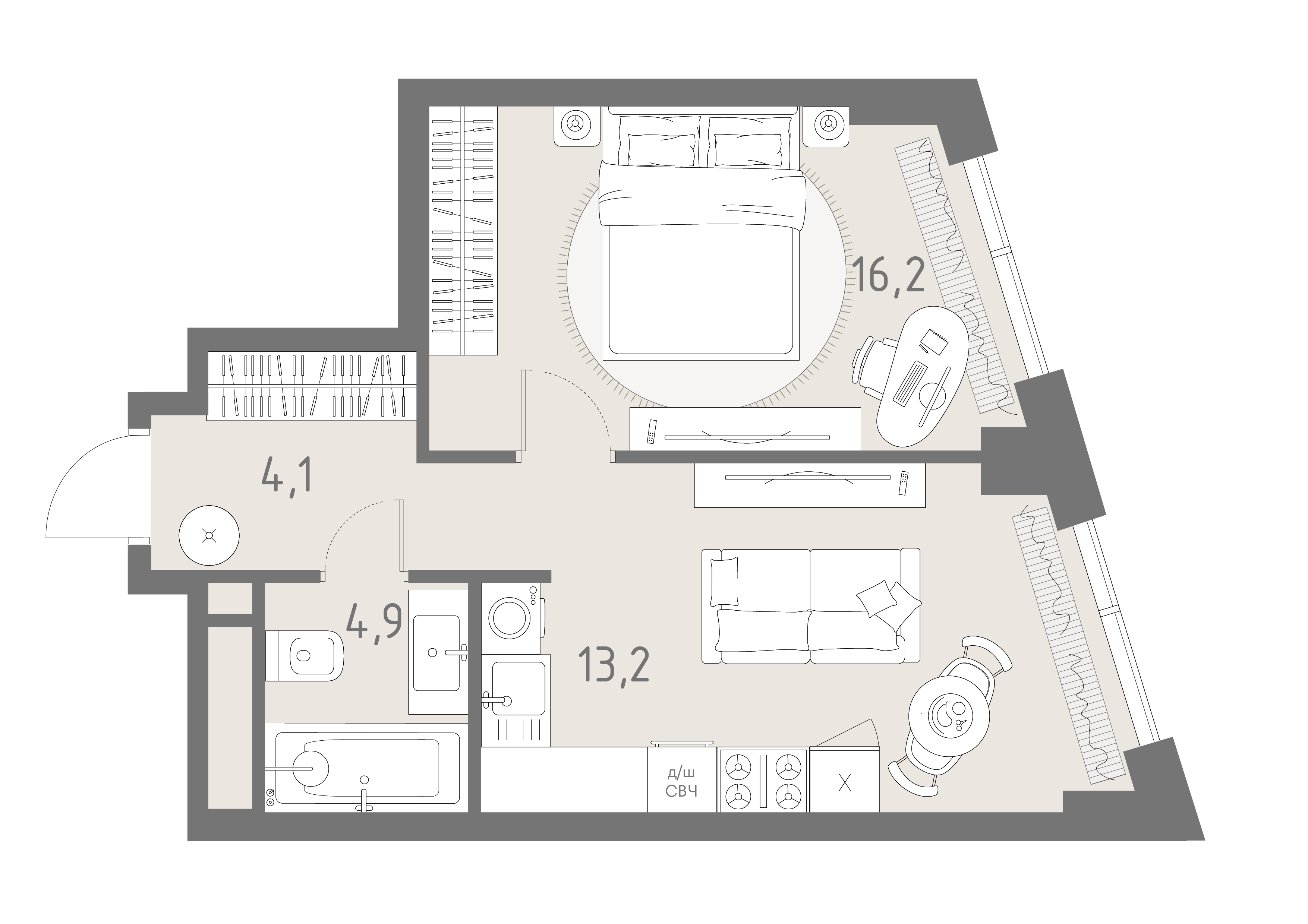 Планировка: 1-комнатная, 38,4 м²