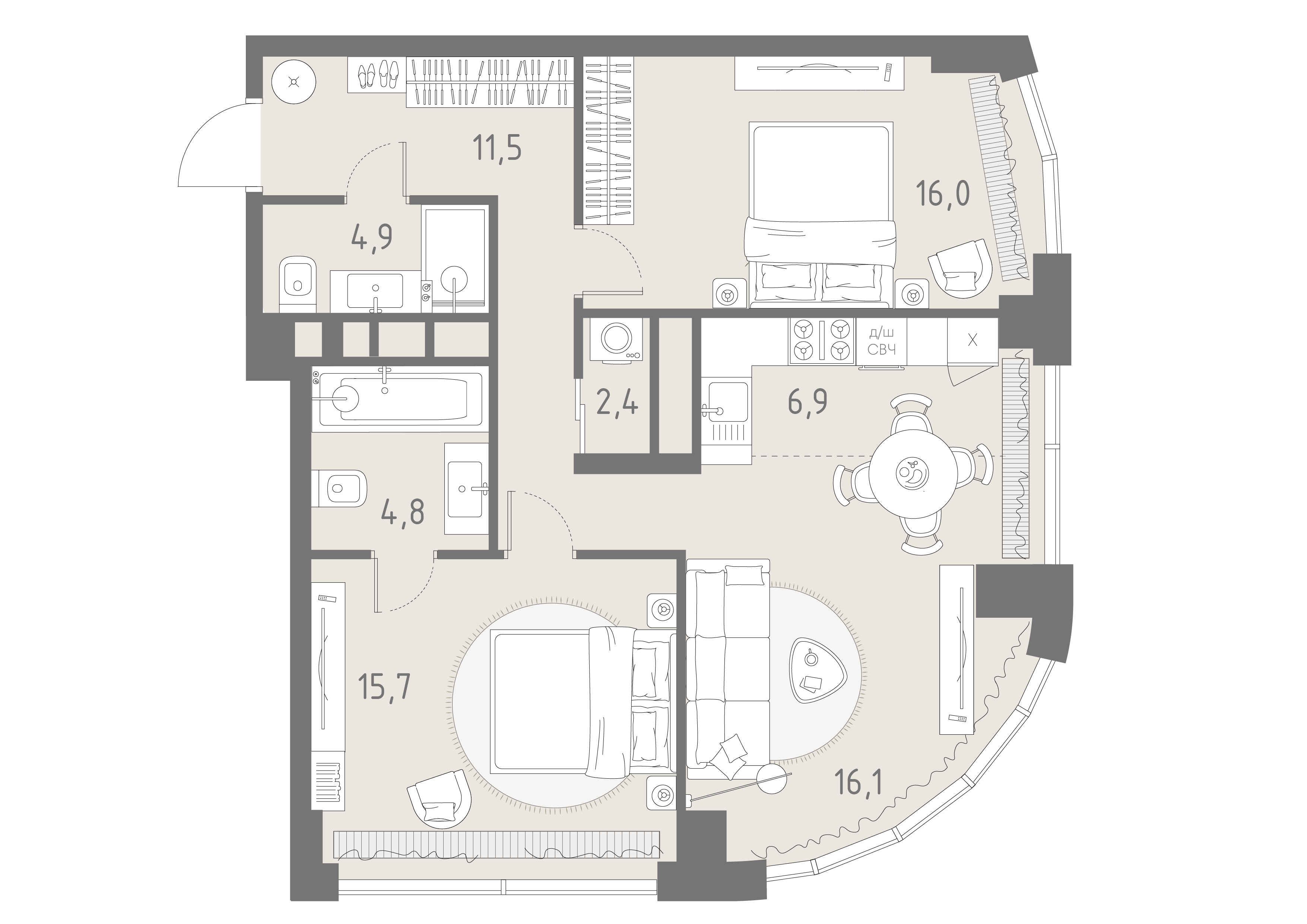 Планировка: 3-комнатная, 78,3 м²