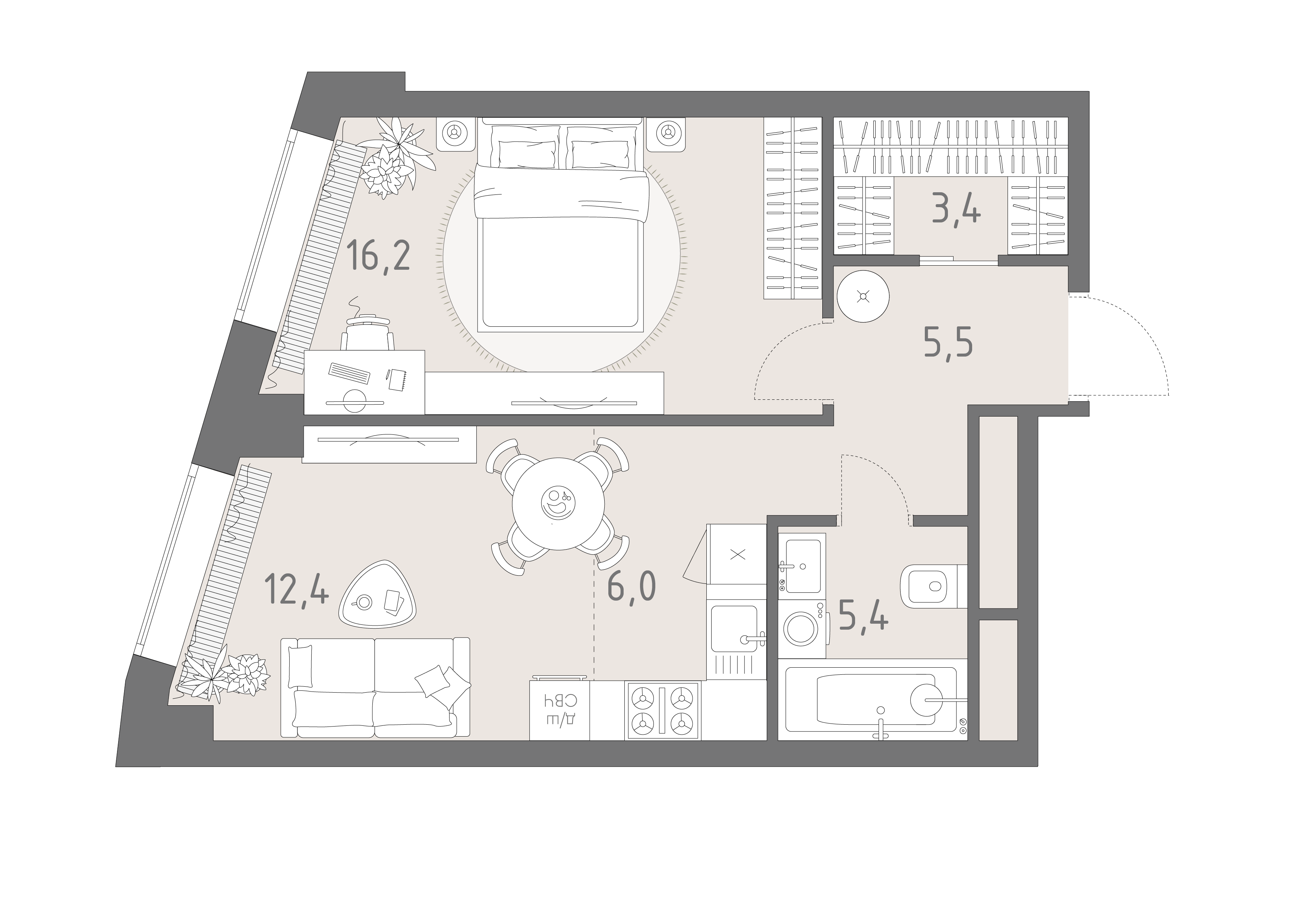 Планировка: 2-комнатная, 48,9 м²