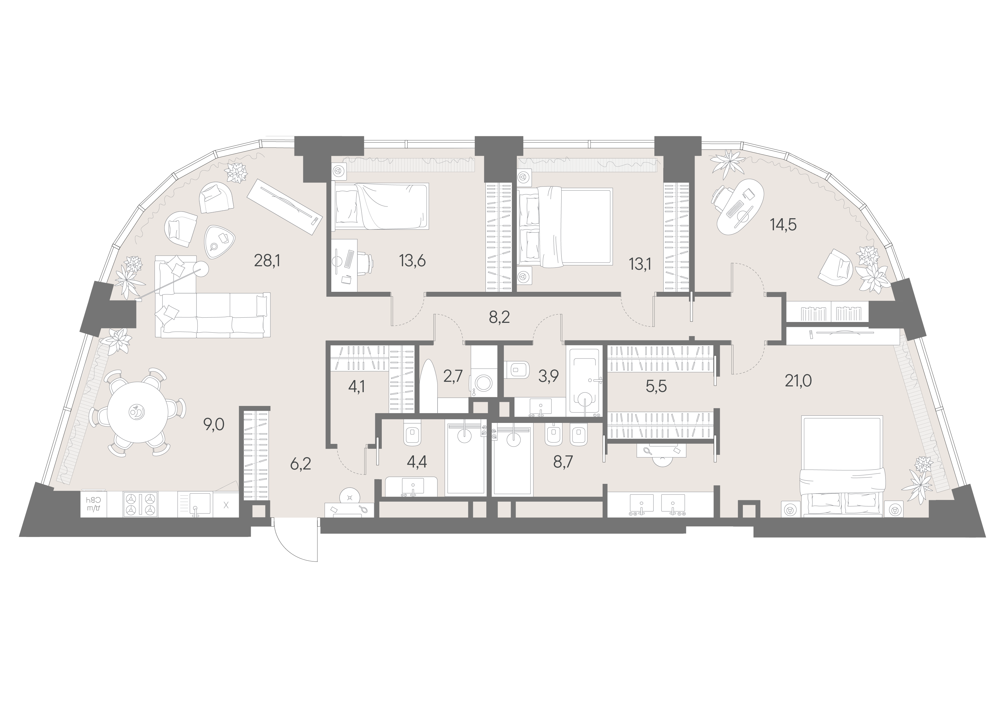 Планировка: студия, 143 м²