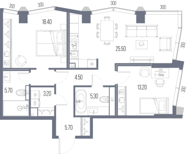 Планировка: 2-комнатная, 81,5 м²
