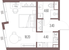Планировка: Студия, 30,6 м²