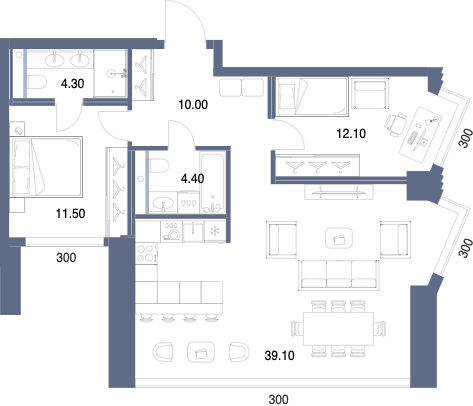 Планировка: 2-комнатная, 81,4 м²