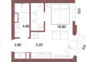 Планировка: Студия, 29,6 м²