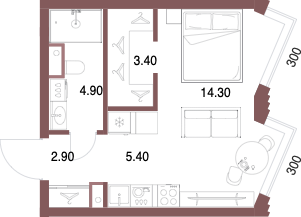 Планировка: Студия, 30,9 м²