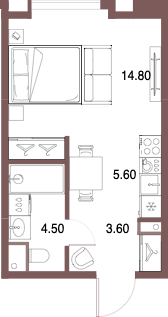Планировка: Студия, 28,5 м²