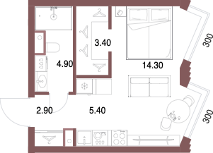 Планировка: Студия, 30,9 м²