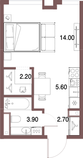 Планировка: Студия, 28,4 м²